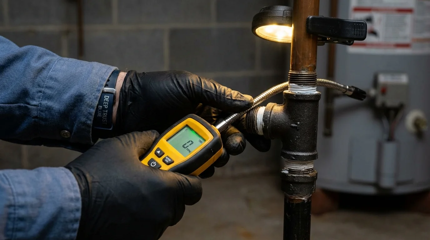 Gas leak detection with electronic sniffer by Johns Plumbing LLC in Rigby